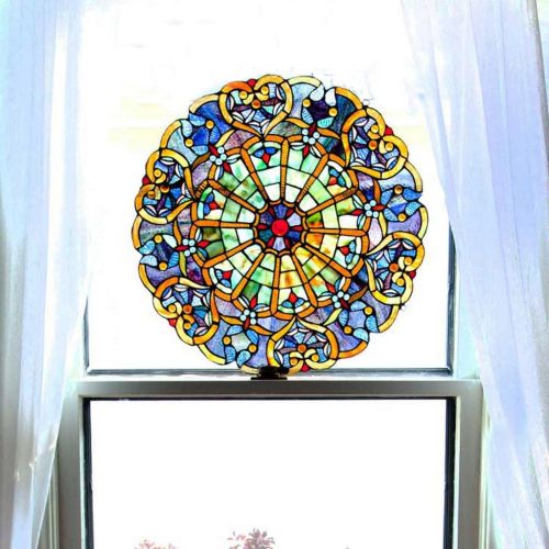  [아마존 핫딜]  [아마존핫딜]River of Goods Victorian Style Stained Glass Panel: 23 Inch High Webbed Heart Decorative Window Hanging - Large Round Tiffany Style Blue, Green, Yellow & Red Framed Hangings - Ornament for the Wa