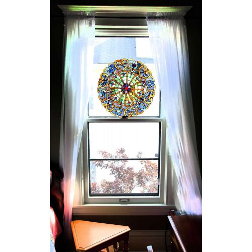  [아마존 핫딜]  [아마존핫딜]River of Goods Victorian Style Stained Glass Panel: 23 Inch High Webbed Heart Decorative Window Hanging - Large Round Tiffany Style Blue, Green, Yellow & Red Framed Hangings - Ornament for the Wa