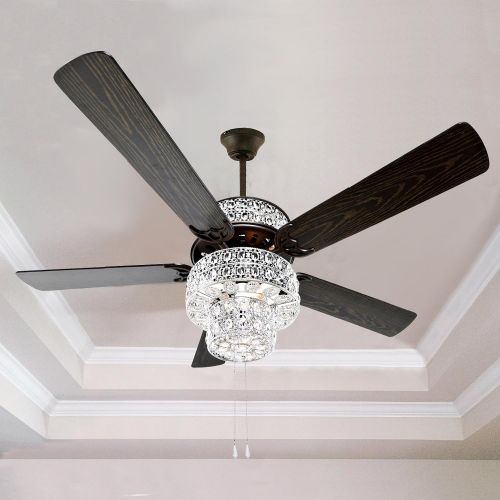  River of Goods 16554S Silver Punched Metal and Clear Crystal Ceiling Fan
