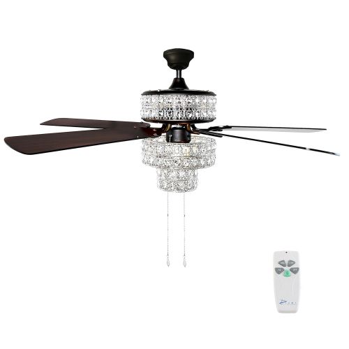  River of Goods 16554S Silver Punched Metal and Clear Crystal Ceiling Fan