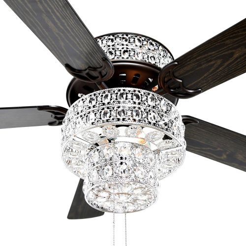  River of Goods 16554S Silver Punched Metal and Clear Crystal Ceiling Fan