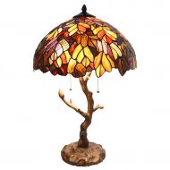 River of Goods Tiffany Style Stained Glass Table Lamp: 24.5 Inch Victorian Style Colorful Maple Leaf Accent Lamp with Vintage Bronze Tree Trunk Base - High-End, Decorative Table Lamps for Small E