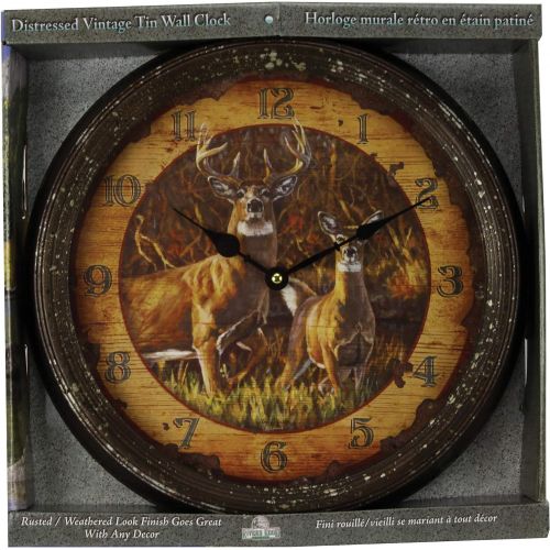  Rivers Edge Products Distressed Vintage Tin Wall Clock, 15-Inch