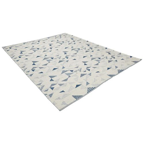  Rivet Modern Geometric Triangle Wool Rug, 8 x 10, Blue Ivory