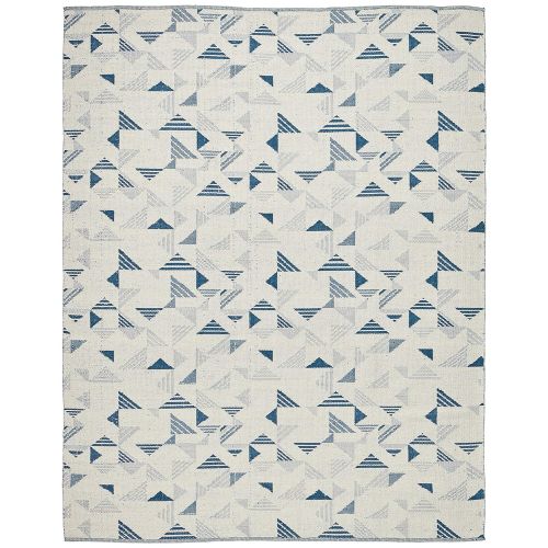  Rivet Modern Geometric Triangle Wool Rug, 8 x 10, Blue Ivory