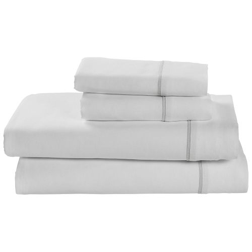  Rivet Contrast Hem Breathable Cotton Linen Bed Sheet Set, King, White / Vapor