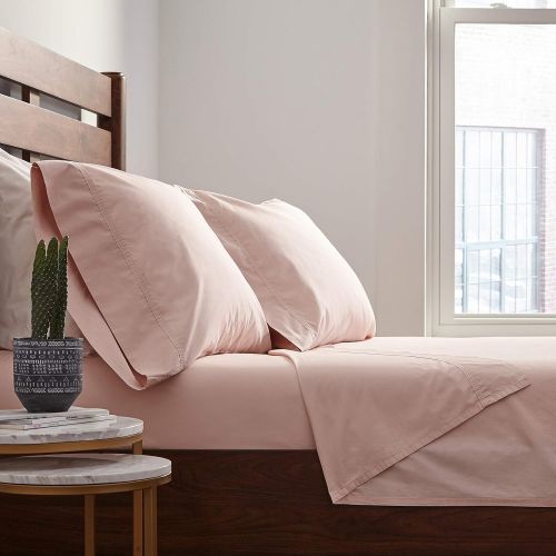  Rivet Percale 100% Organic Cotton Bed Sheet Set, Easy Care, Full, Peach Pink