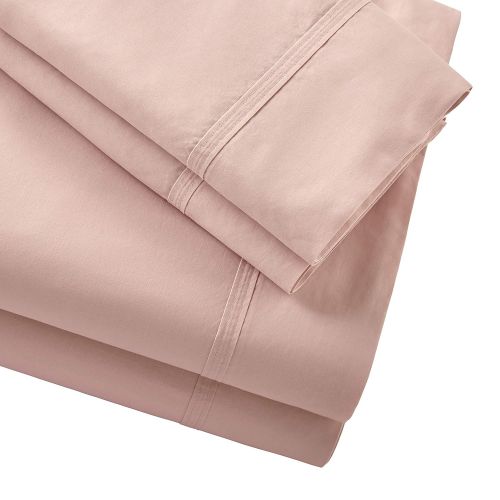  Rivet Percale 100% Organic Cotton Bed Sheet Set, Easy Care, Full, Peach Pink