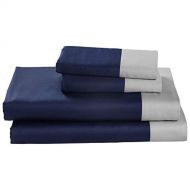 Rivet Color Block 100% Supima Cotton Bed Sheet Set, Full, Navy / Cloud Blue