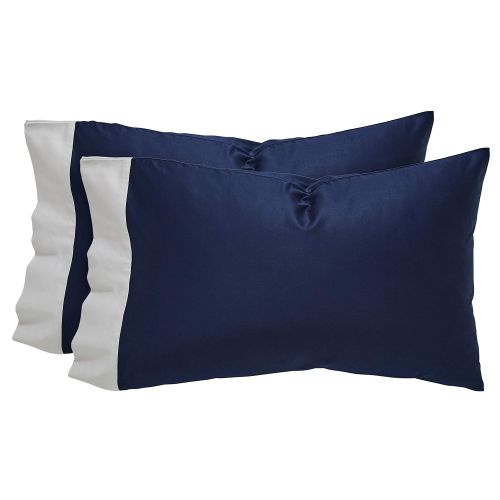  Rivet Color Block 100% Supima Cotton Bed Sheet Set, Full, Navy / Cloud Blue