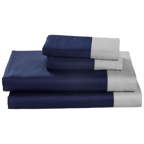  Rivet Color Block 100% Supima Cotton Bed Sheet Set, Full, Navy / Cloud Blue