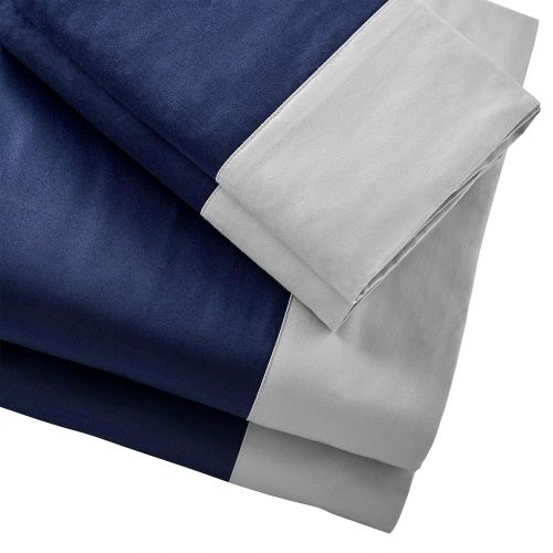  Rivet Color Block 100% Supima Cotton Bed Sheet Set, Full, Navy / Cloud Blue