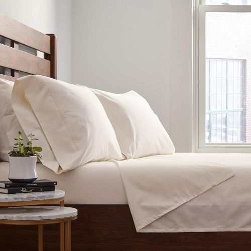  Rivet Soft 100% Percale Cotton Bed Sheet Set, Easy Care, Queen, Egret White