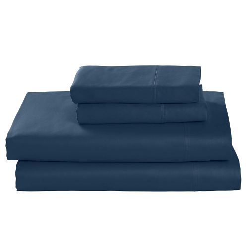  Rivet Cotton Tencel Bed Sheet Set, Soft and Breathable, Queen, Deep Sea Blue