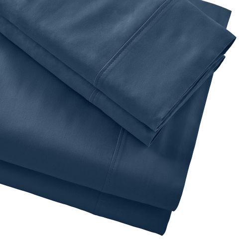 Rivet Cotton Tencel Bed Sheet Set, Soft and Breathable, Queen, Deep Sea Blue