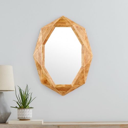  Rivet Modern Hexagon Wood Frame Mirror, 30H, Natural