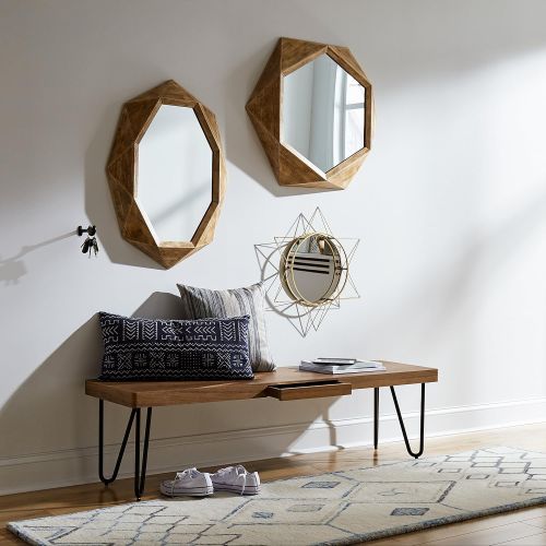  Rivet Modern Hexagon Wood Frame Mirror, 30H, Natural