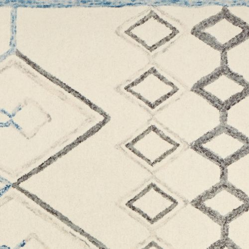  Rivet Geometric Boho Wool Rug, 8 x 10, Cream with Blue
