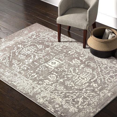  Rivet Charcoal Distressed Medallion Rug, 5 x 7