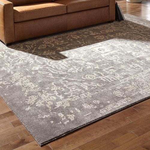  Rivet Charcoal Distressed Medallion Rug, 5 x 7