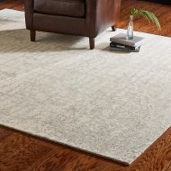 Rivet Contemporary Linear Distressed Wool Rug, 26 x 8, Grey