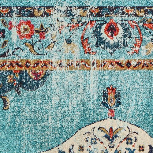  Rivet Distressed Color Medallion Rug, 53 x 77, Aqua