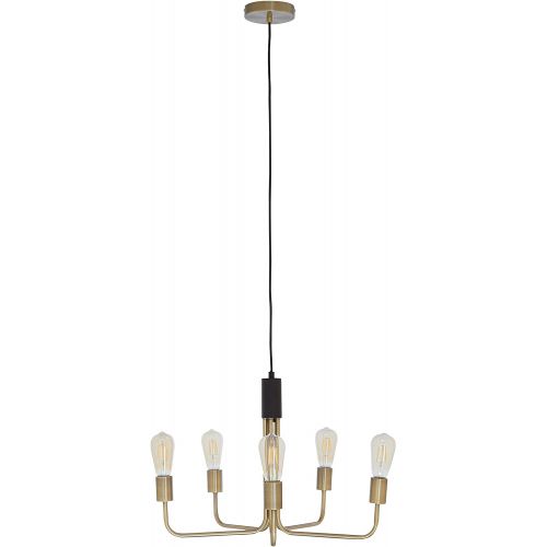  Rivet Theory Edison Bulb Chandelier, 14.5H, With Bulbs, Black and Brass Finish