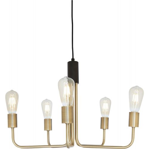  Rivet Theory Edison Bulb Chandelier, 14.5H, With Bulbs, Black and Brass Finish