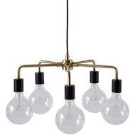 Rivet 5-Arm Industrial Pendant Chandelier, 36H, with Bulbs, Black and Brass Finish