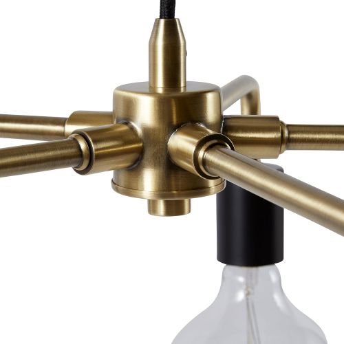  Rivet 5-Arm Industrial Pendant Chandelier, 36H, with Bulbs, Black and Brass Finish