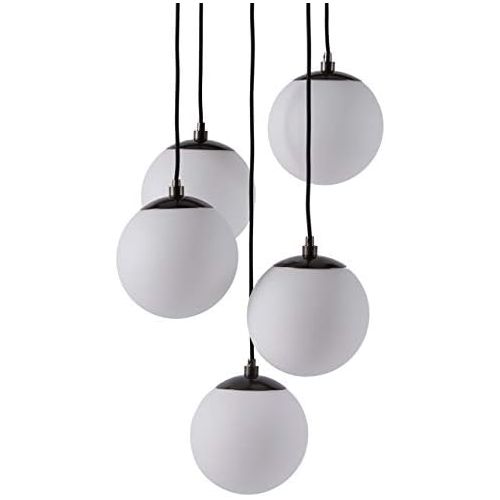  Rivet Eclipse 5-Globe Hanging Chandelier, 48H, Black Metal, Glass Globes