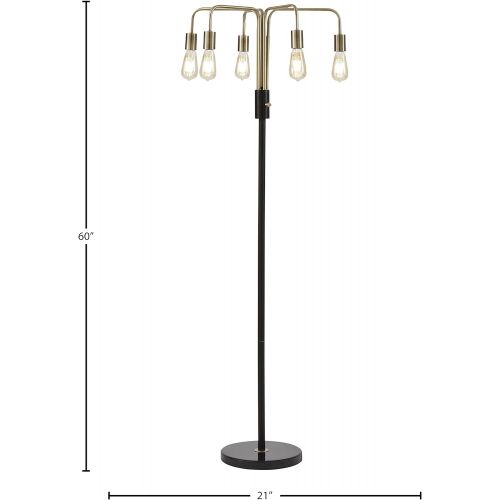  Rivet Theory Edison Bulb 5-Arm Floor Lamp, 60H, With Bulbs, Black and Brass Finish