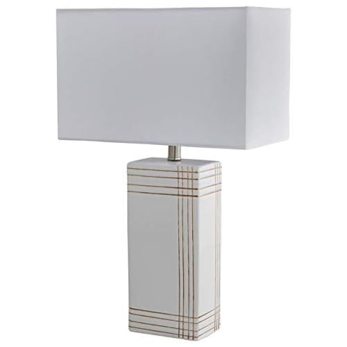  Rivet Modern Gold Criss-Cross Striped Ceramic Table Lamp, 21 x 13 x 13 , White