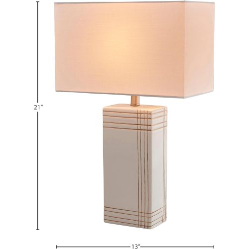  Rivet Modern Gold Criss-Cross Striped Ceramic Table Lamp, 21 x 13 x 13 , White