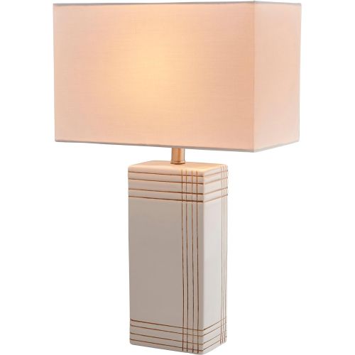  Rivet Modern Gold Criss-Cross Striped Ceramic Table Lamp, 21 x 13 x 13 , White