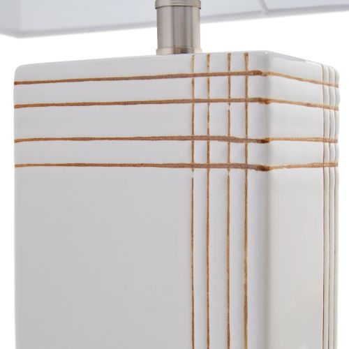  Rivet Modern Gold Criss-Cross Striped Ceramic Table Lamp, 21 x 13 x 13 , White