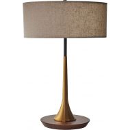 Rivet Modern Floor Lamp with Shelf, 60H, With Bulb, Brass with Linen Shade