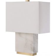 Rivet Mid-Century Marble and Brass Table Lamp, with Bulb, 17 x 6.5 x 13.5