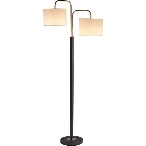  Rivet Modern Floor Lamp, 62.5H, With Bulb, Black & Antique Brass with Linen Shade