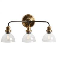 Rivet Mid-Century Modern Wall Sconce, 11.5H, With Bulb, Matte Black & Gold with Glass Shade