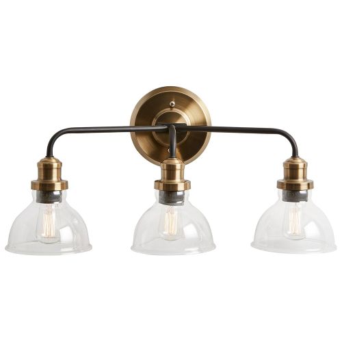  Rivet Mid-Century Modern Wall Sconce, 11.5H, With Bulb, Matte Black & Gold with Glass Shade