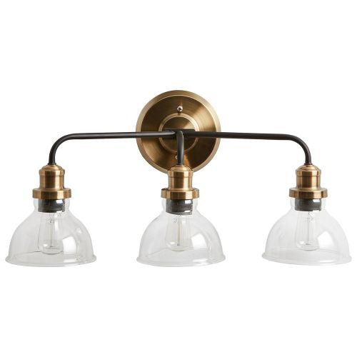  Rivet Mid-Century Modern Wall Sconce, 11.5H, With Bulb, Matte Black & Gold with Glass Shade