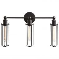 Rivet Industrial Wall Sconce 3-Light Vanity Fixture, 13.5H, With Bulb, Matte Black