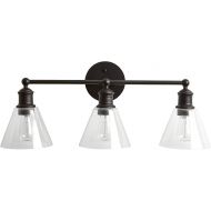 Rivet Industrial 3-Light Vanity Fixture, 10.3H, With Bulb, Matte Black with Glass Shade