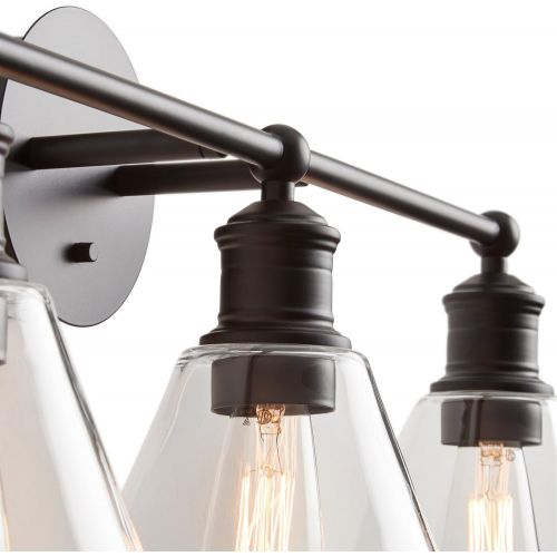  Rivet Industrial 3-Light Vanity Fixture, 10.3H, With Bulb, Matte Black with Glass Shade