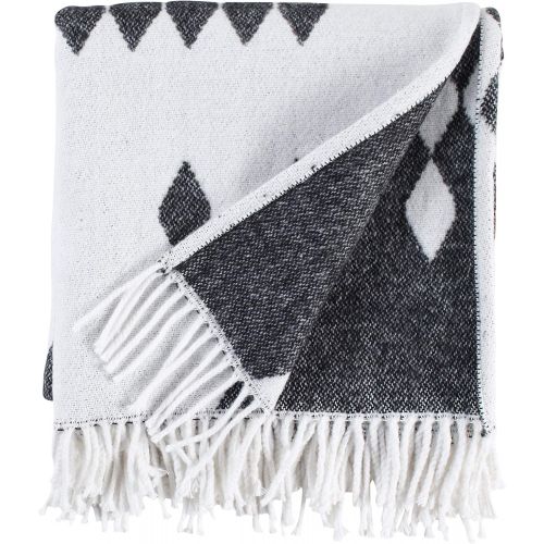  Rivet Colorful Geometric Diamond Jacquard Reversible Throw Blanket, 50x60, BlackWhite