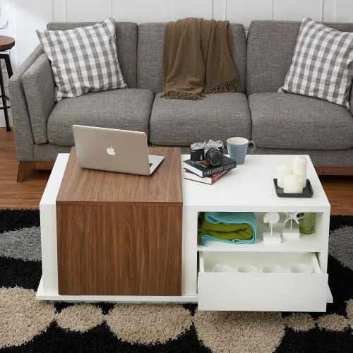  Rivet ioHOMES Modern Brooks Coffee Table, White and Walnut