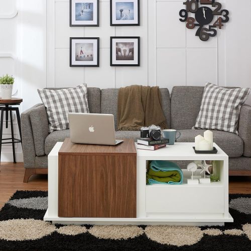  Rivet ioHOMES Modern Brooks Coffee Table, White and Walnut