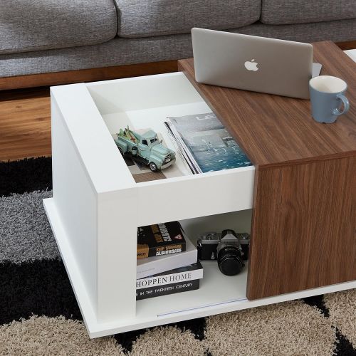  Rivet ioHOMES Modern Brooks Coffee Table, White and Walnut