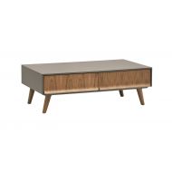 Rivet Mid-Century Lacquer Two-Drawer Coffee Table, Grey and Walnut